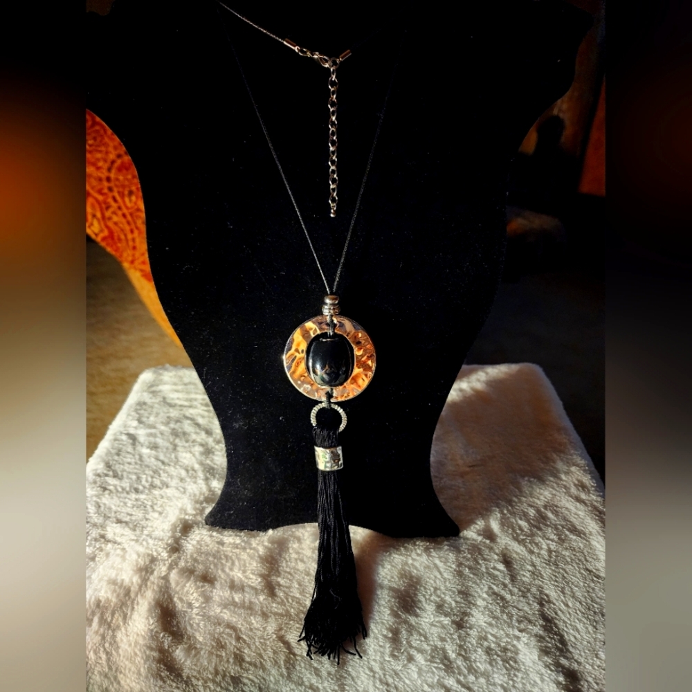 NWOT Stunning Black Tassel Statement Necklace
